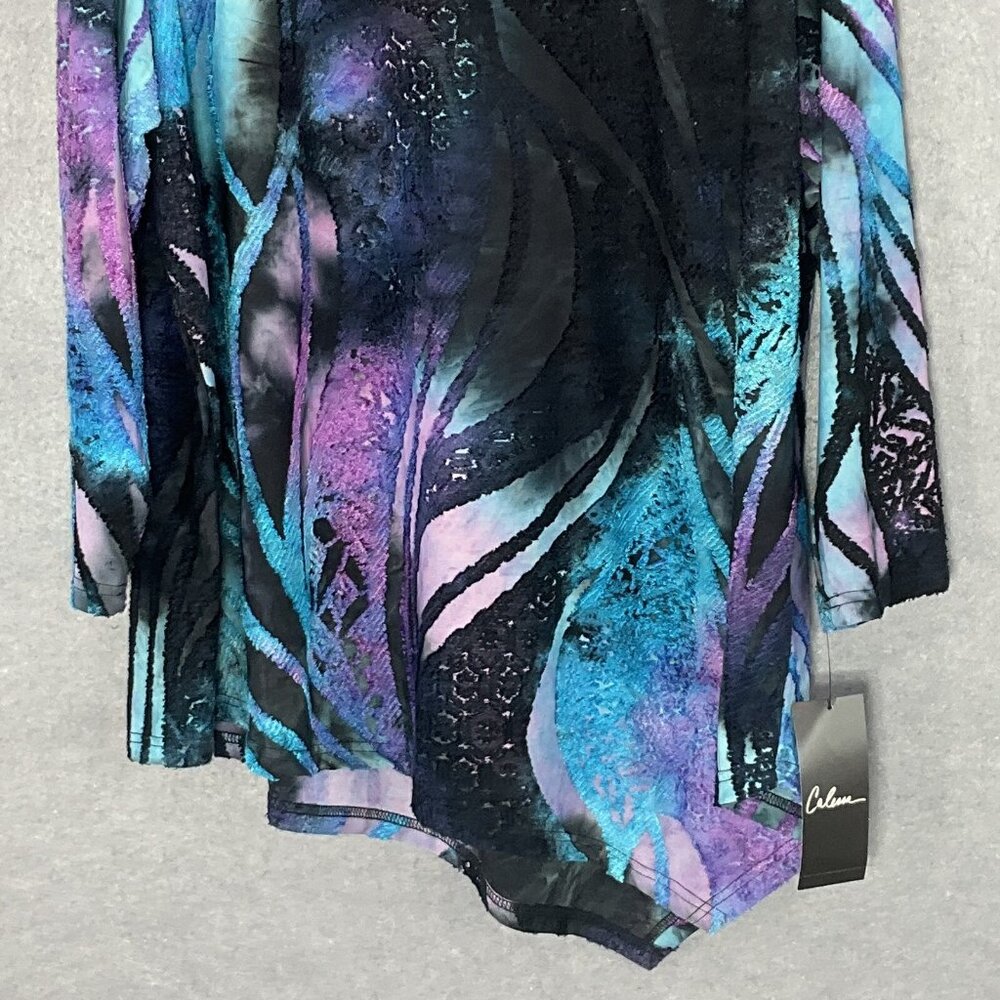 Calessa Top‎ Womens Sz 1X Midnight Sky Asymmetrical Hem Round Neckline Blouse - Picture 6 of 14